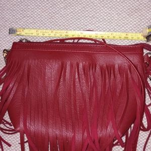 Red Leather Fringed Long Adjustable Crossbody Purse and Wristlet Strap